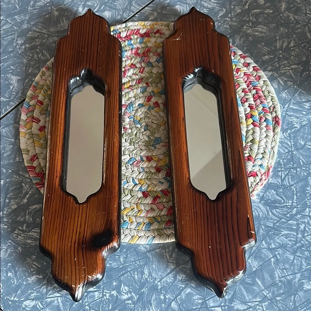 Brown Vintage Wooden Mirror Wall Decor